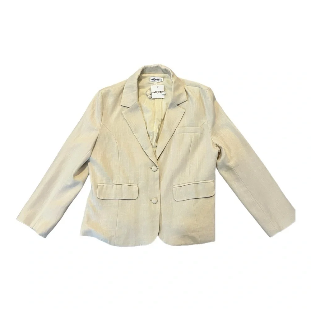MONN Women's XL Blazer Beige Linen Cotton Brand New Career Jacket Office - Picture 3 of 10